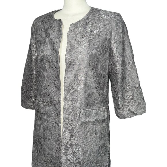 Chico's Lace Jacket Open Front Pockets Round Neck 3/4 Sleeve Cardigan Sz Medium - Picture 11 of 16